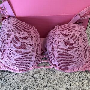 Cacique Lace Overlay Push-Up Bra in Pink with matching high waisted thong (NWT)